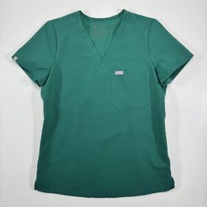 FIGS Catarina V-Neck 1-Pocket Scrub Top Short Sleeve Womens XS Green Technical